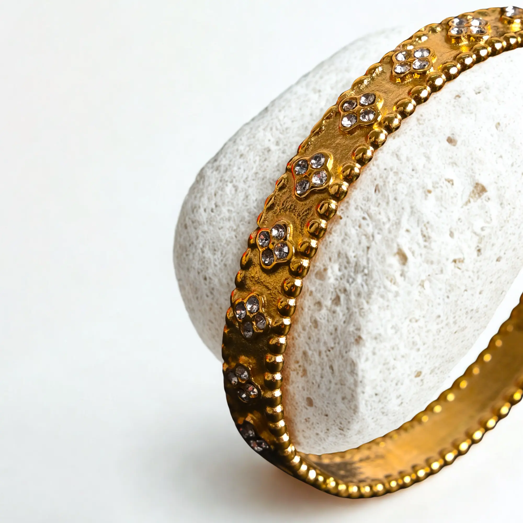 JHAAR Florial Anti Tarnish Stainless Steel Gold Kada - Hover