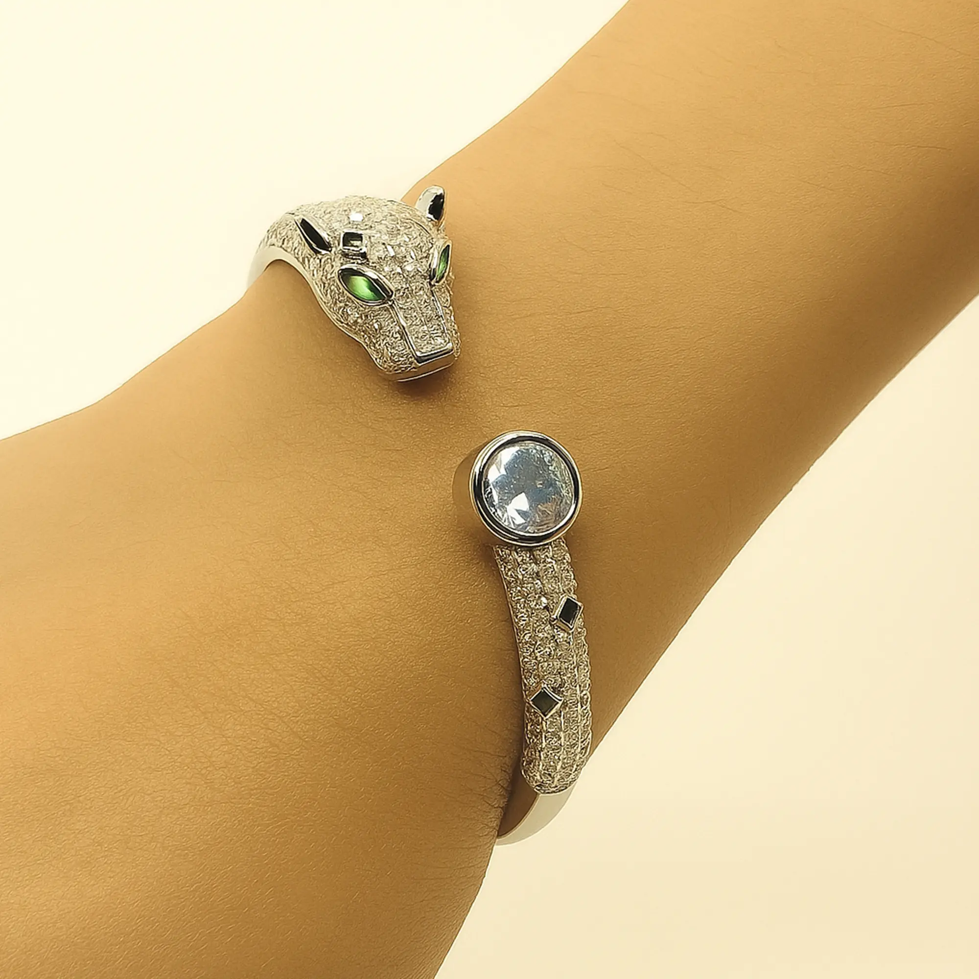 Diamond Silver Panther Bracelet - Hover