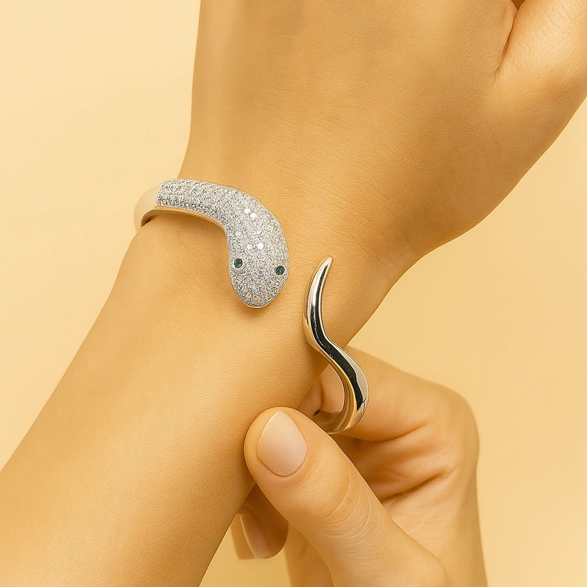 Diamond Silver Snake Bracelet - Hover