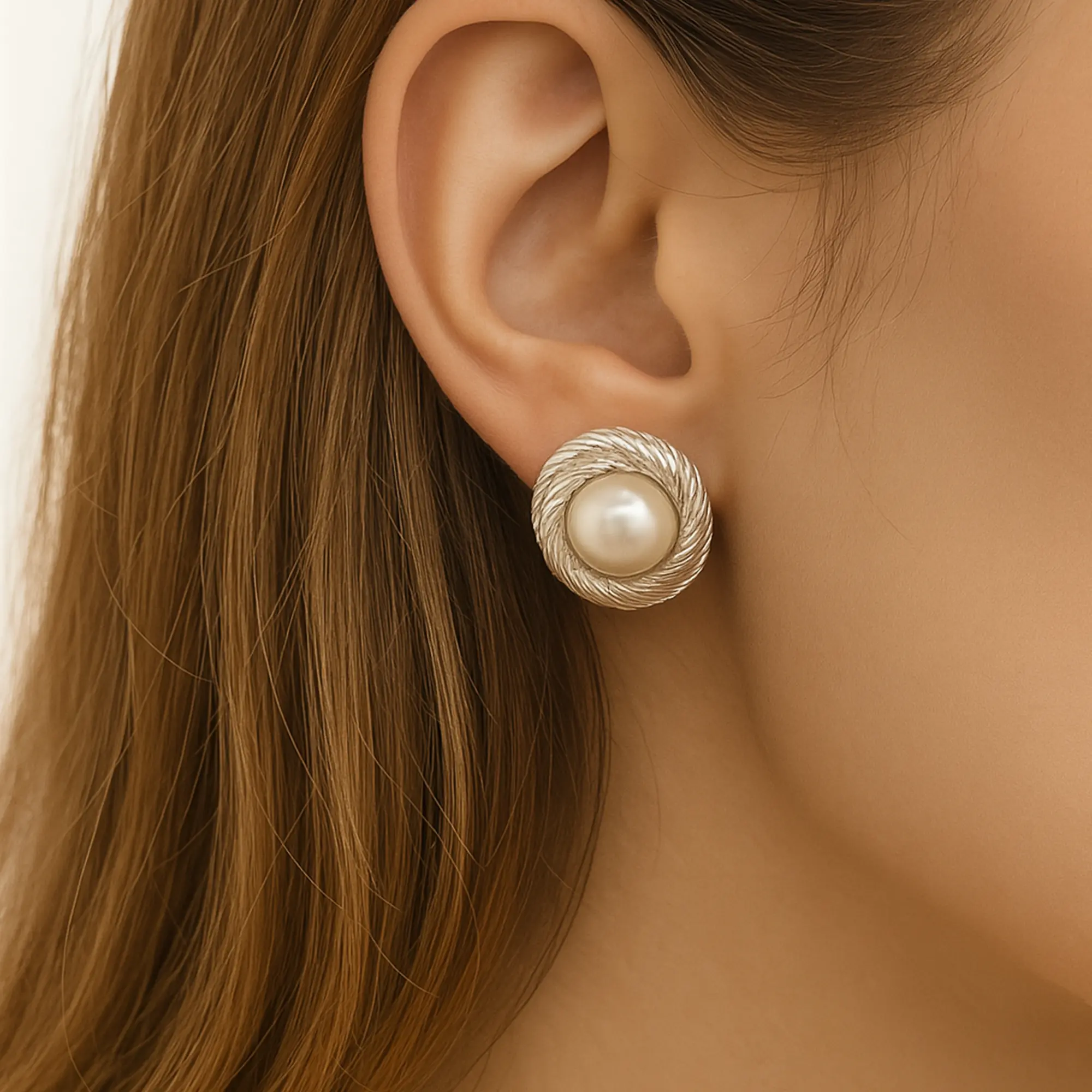 Silver Pearl Earring - Hover