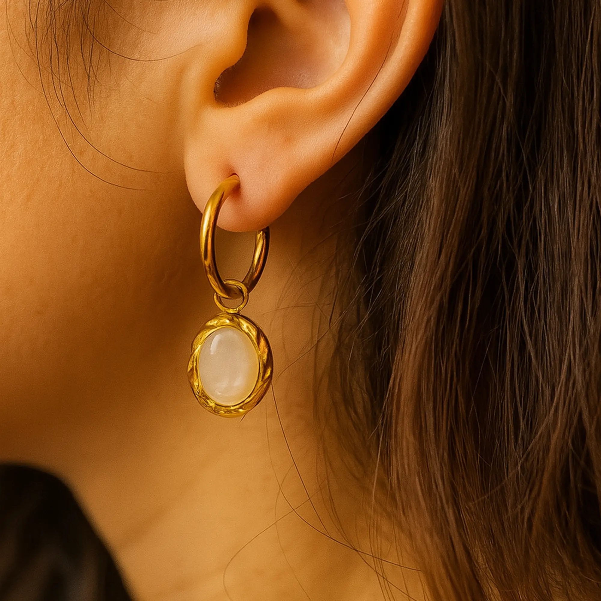 Curved Pearl Drop Earrings - Hover