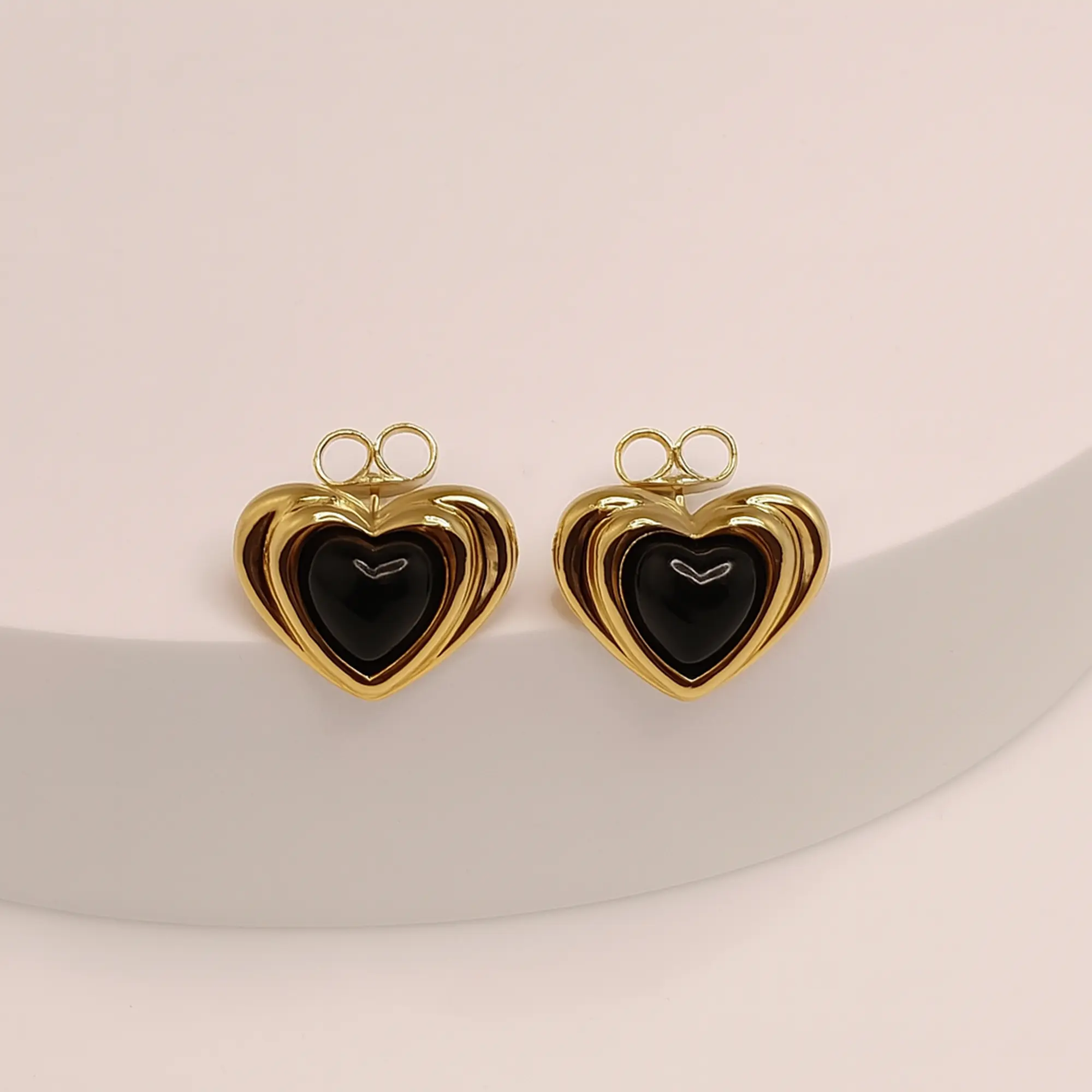Golden Heart with Black Inlay Studs - Hover