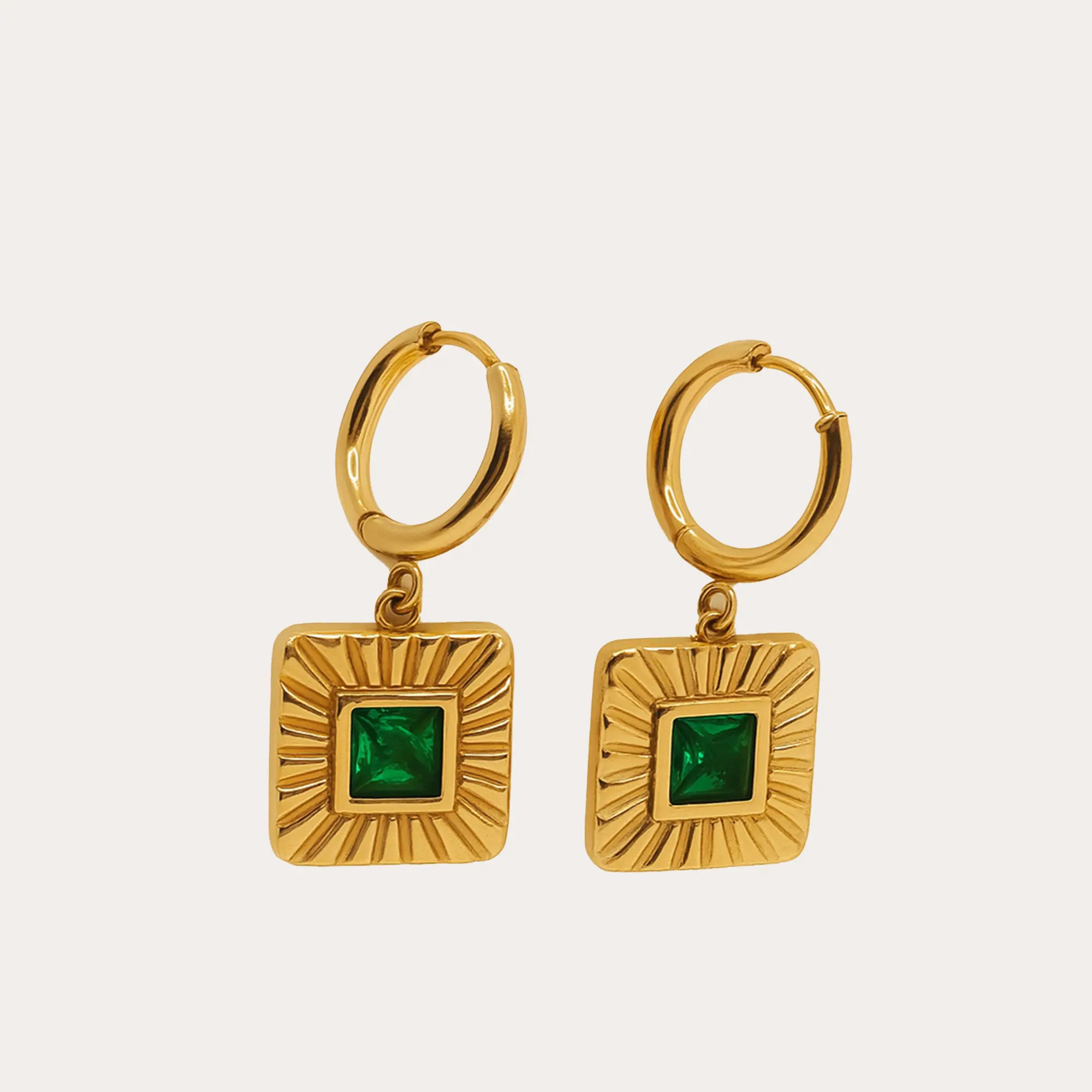 Green Crystal Square Drops