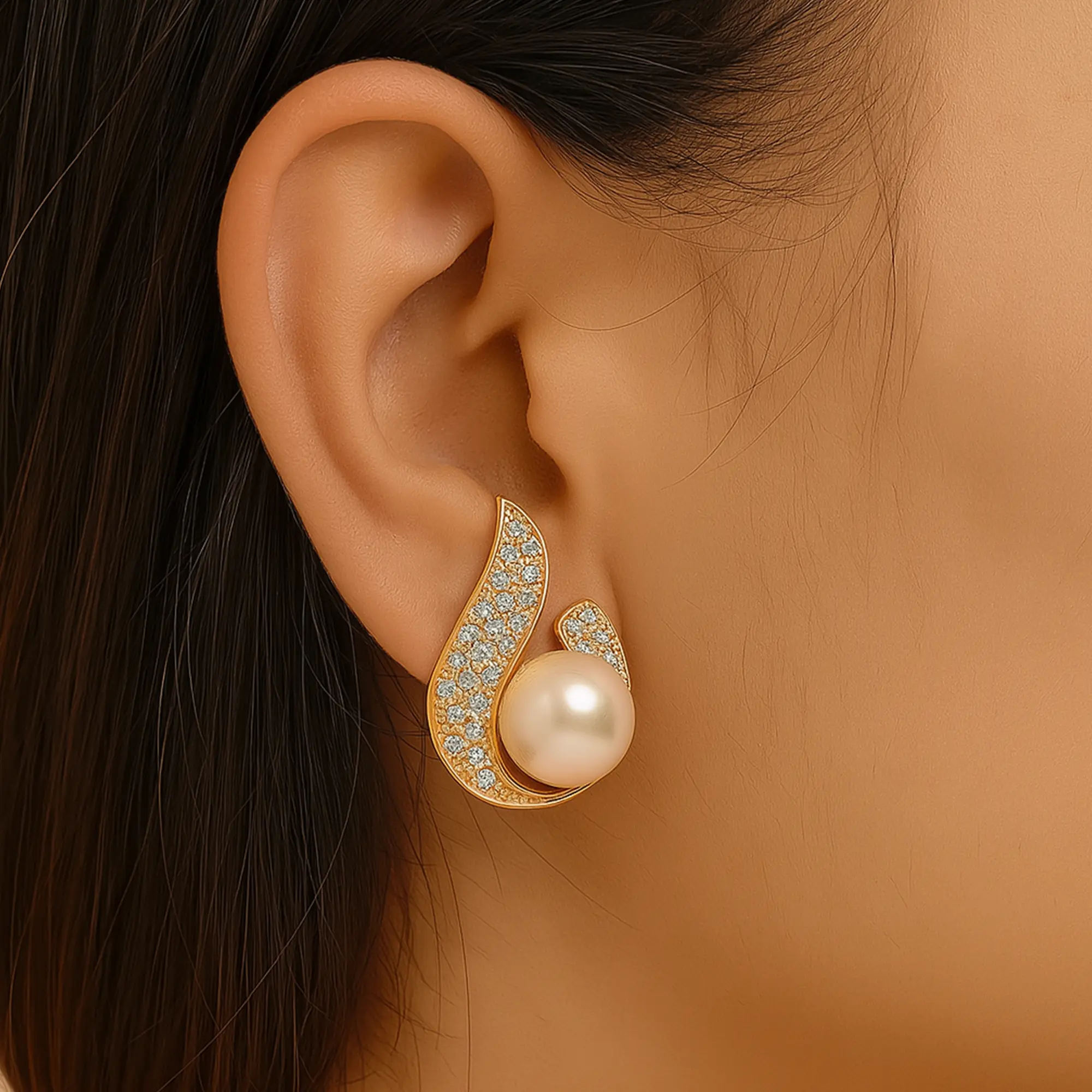 Sparkling Pearl U-Shape Earrings - Main