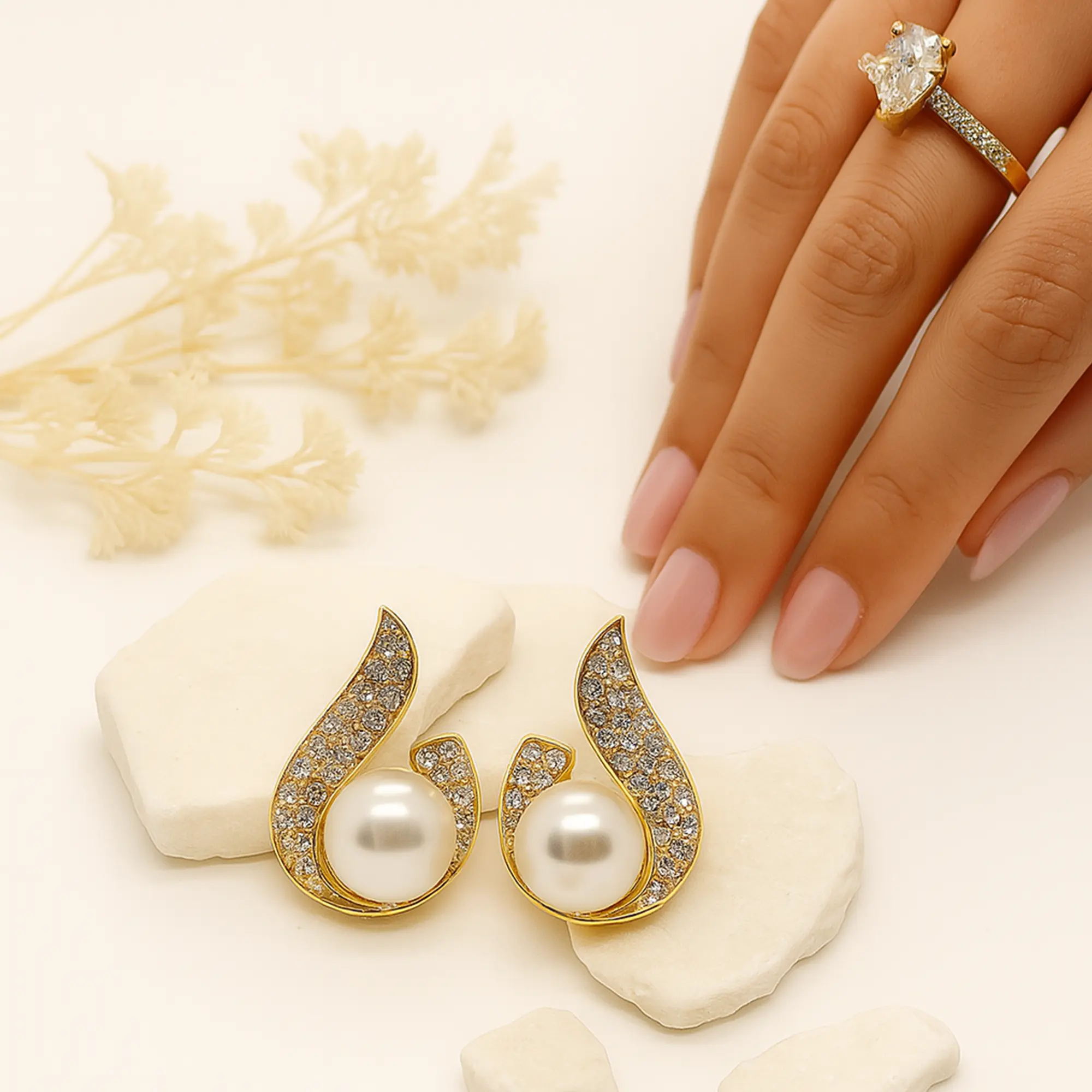 Sparkling Pearl U-Shape Earrings - Hover