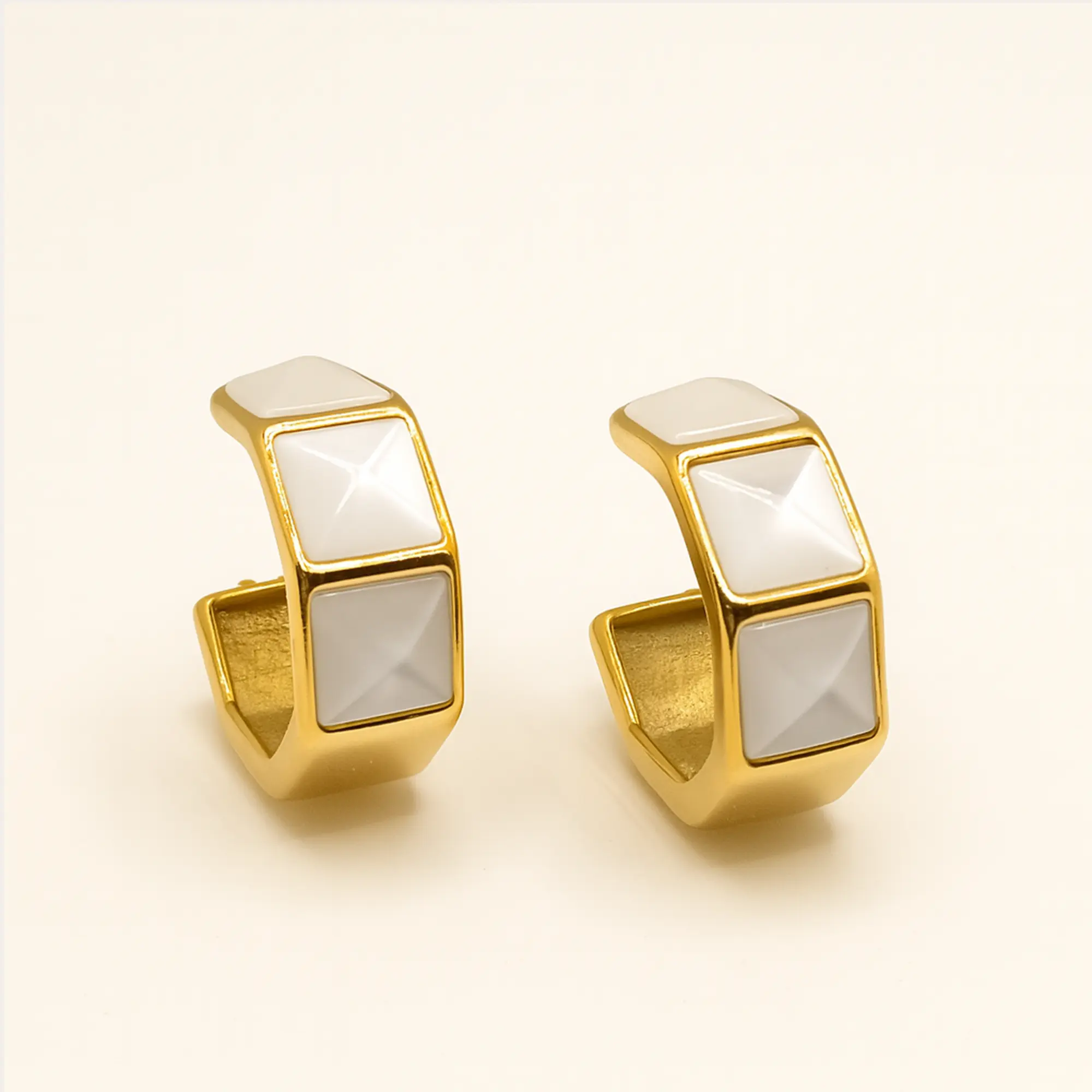 Architectural White Stud Earrings - Hover