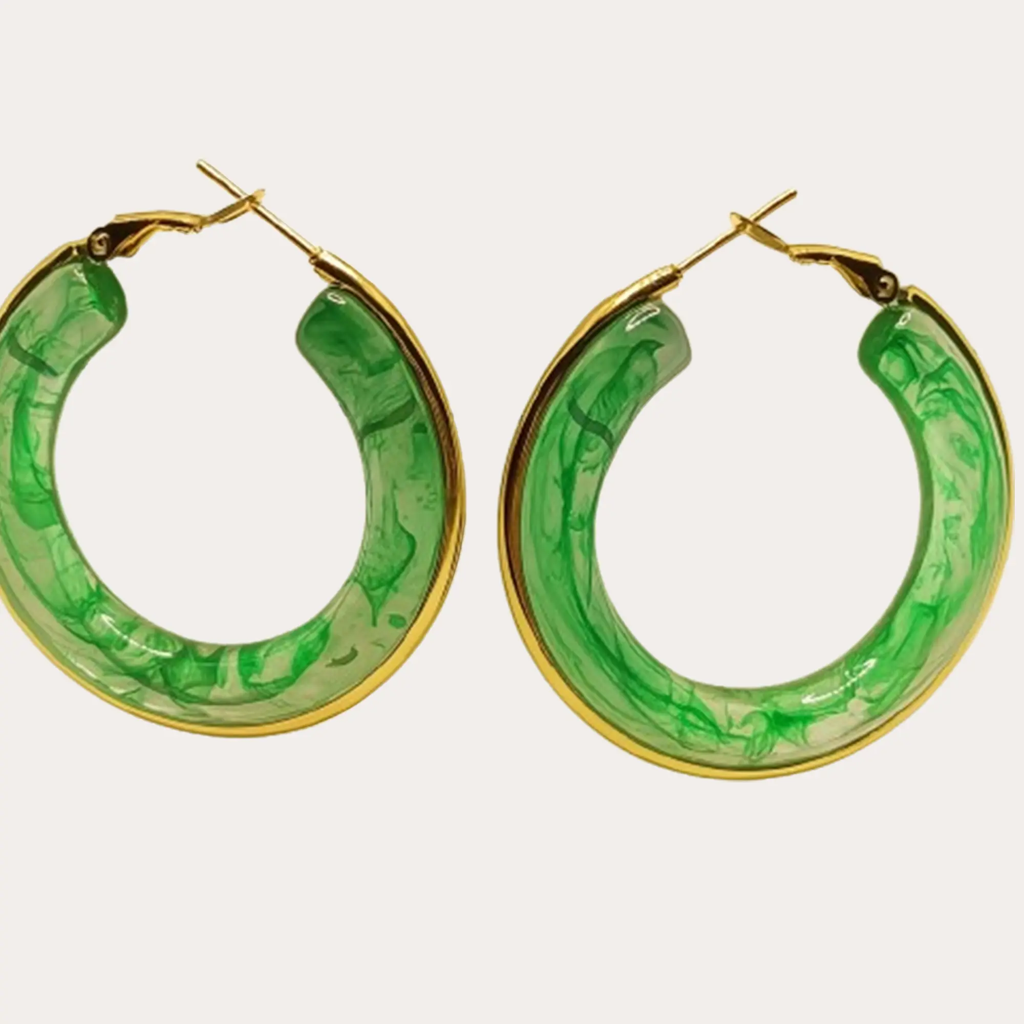 Green Resin Gold Hoops - Main