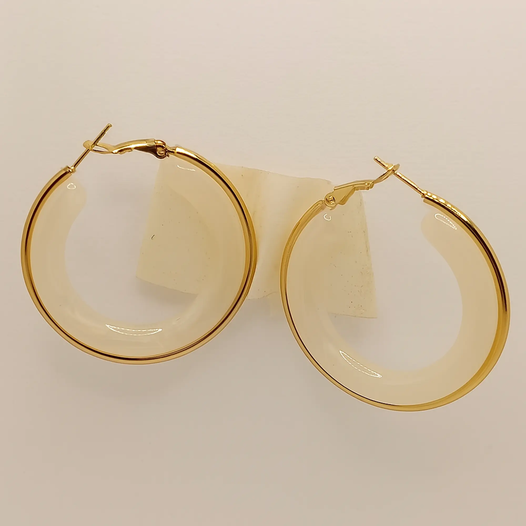 Cream Resin Gold Hoops