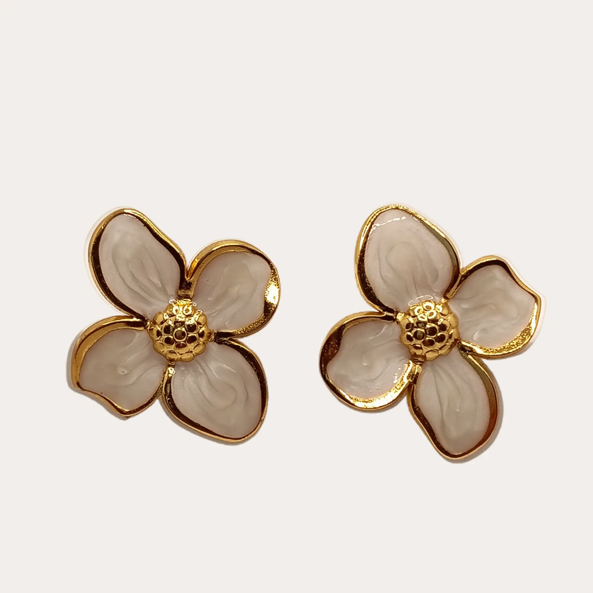 Golden & White Flower Studs - Main