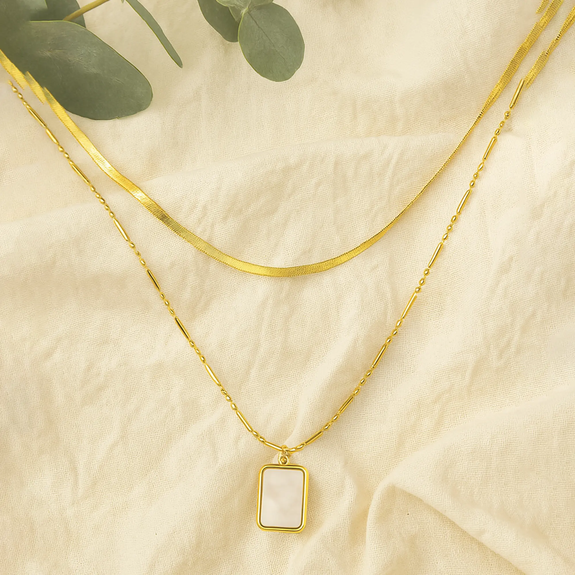 Geometric Layered Necklace - Hover