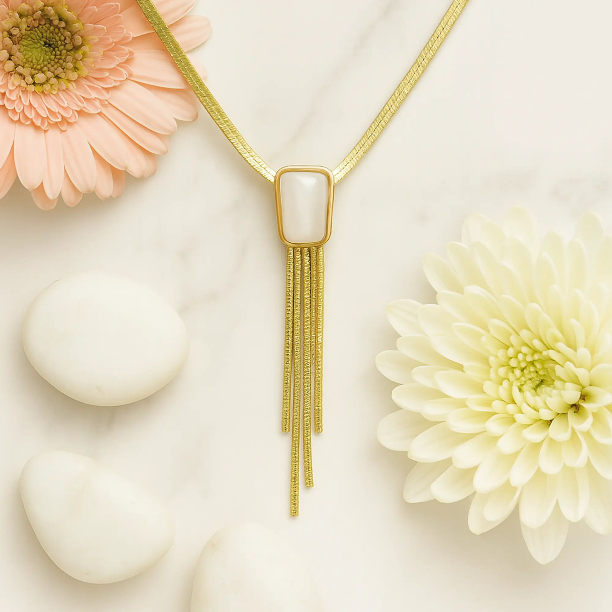 Golden Long Drop Necklace - Hover