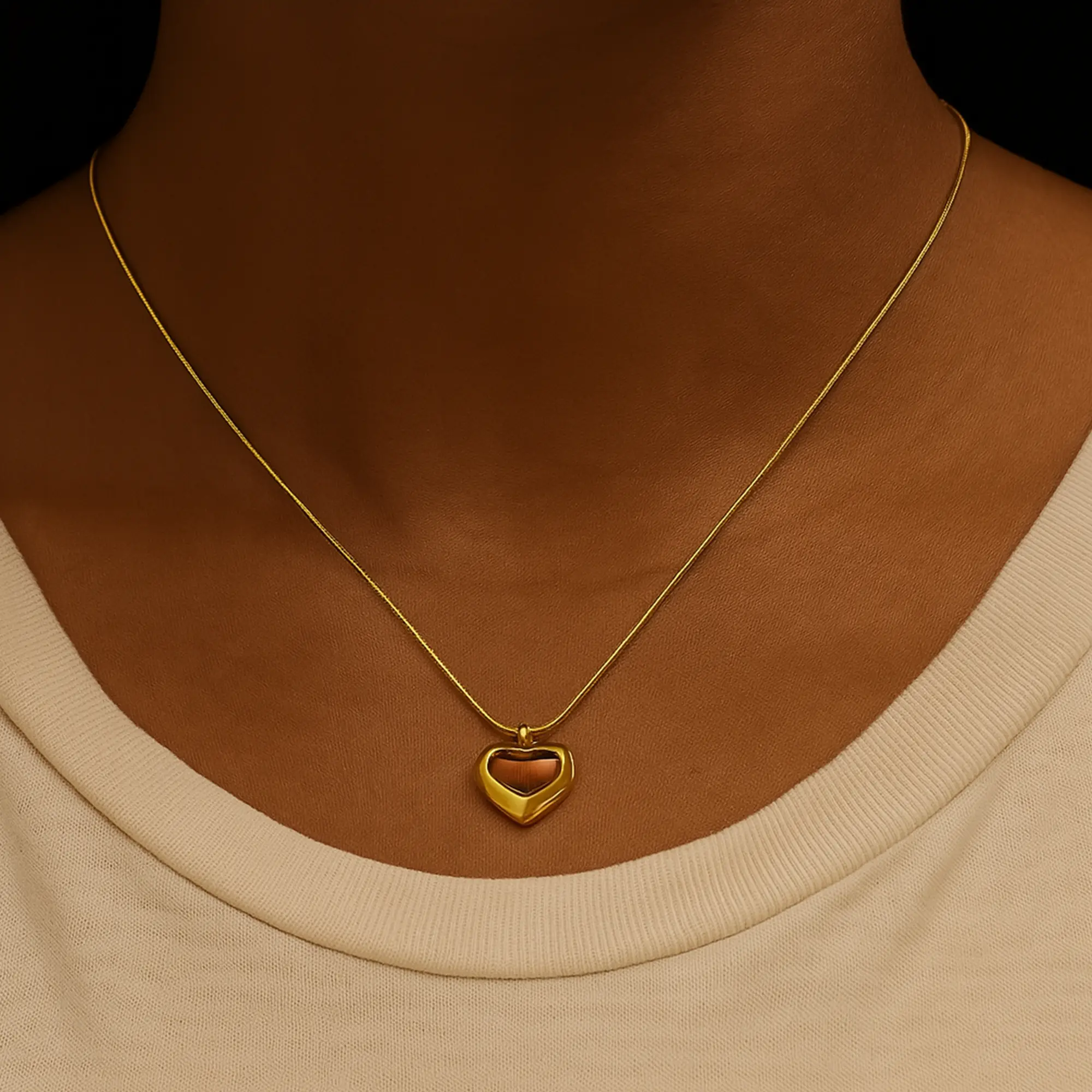 Puffy Heart Charm Necklace - Hover