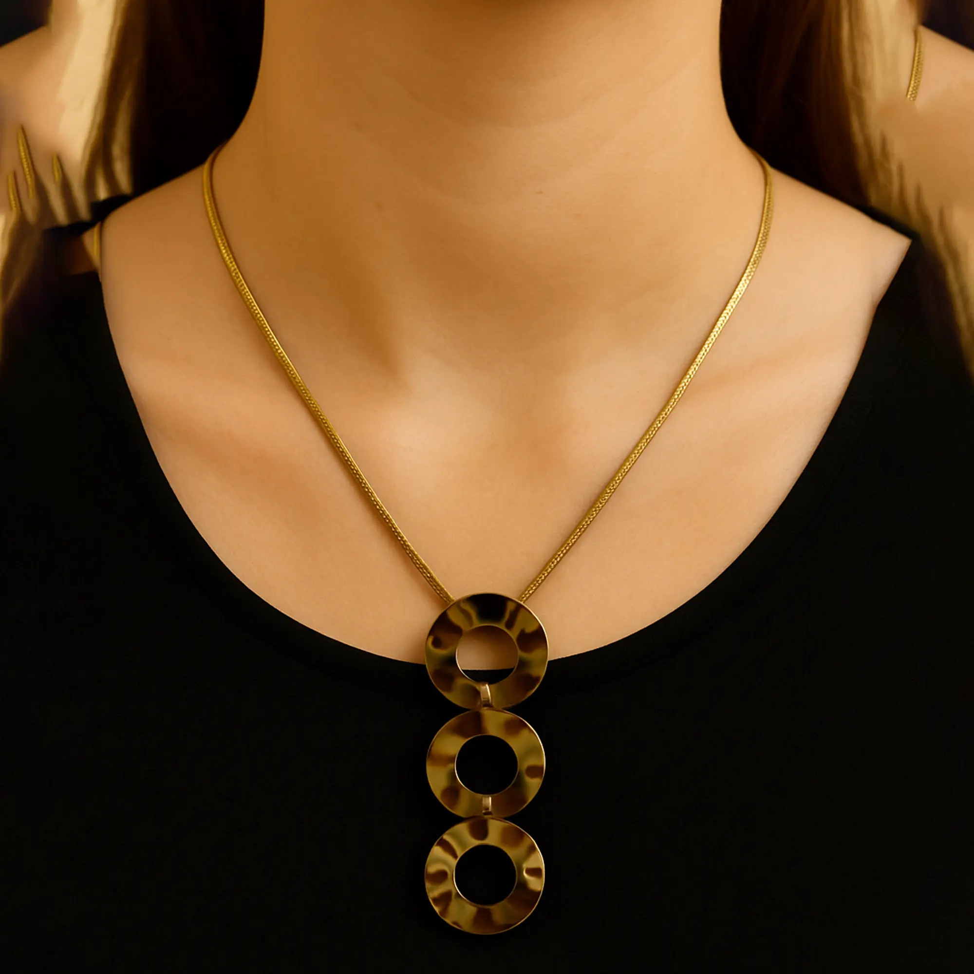 Triple Circle Pendant Necklace - Hover